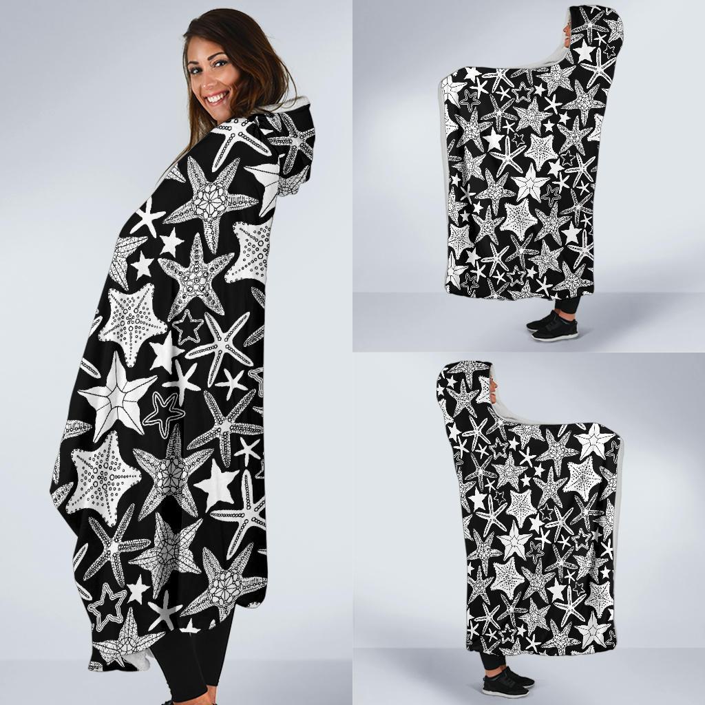 Starfish Print Pattern Hooded Blanket-grizzshop