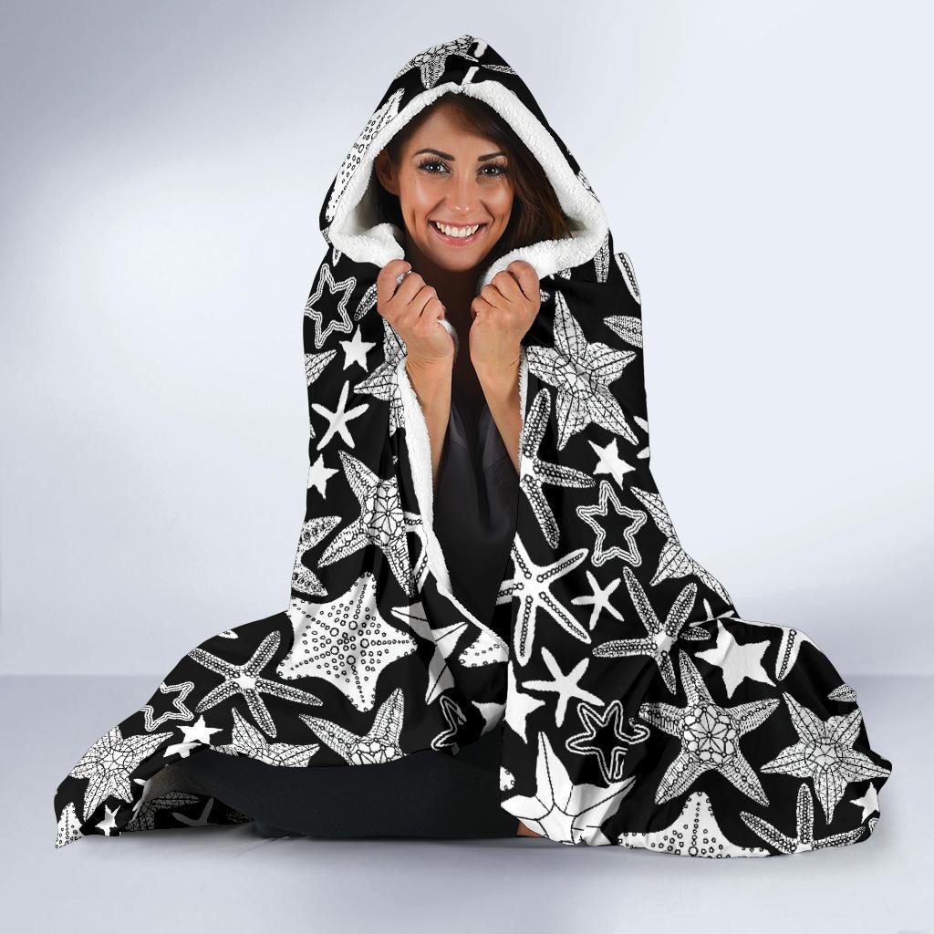 Starfish Print Pattern Hooded Blanket-grizzshop