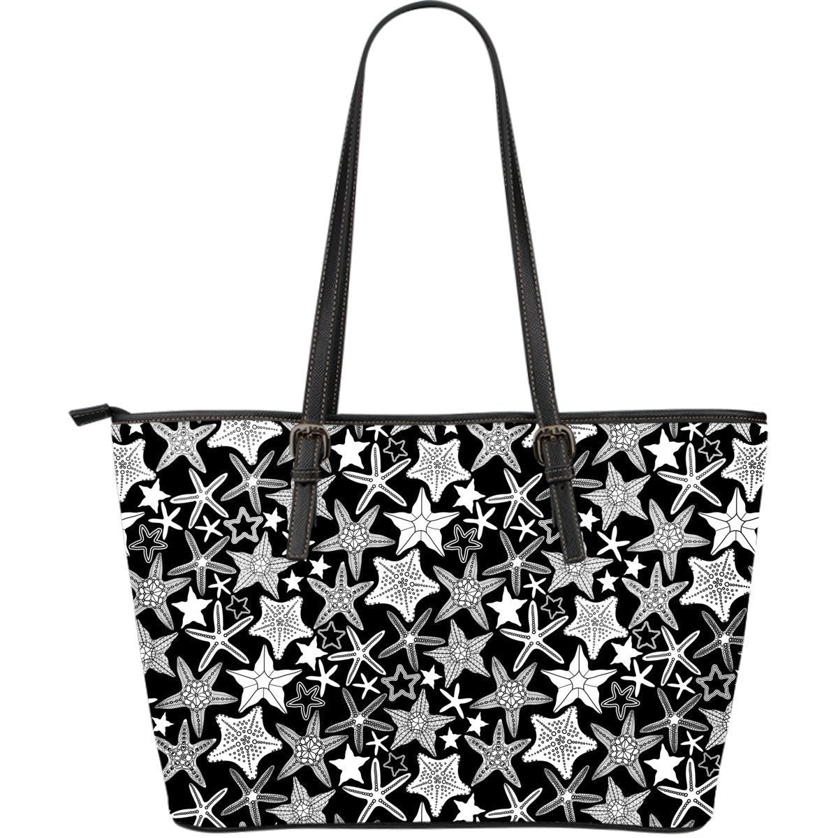 Starfish Print Pattern Leather Tote Bag-grizzshop