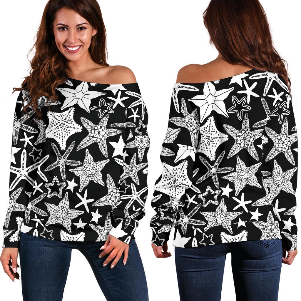 Starfish Print Pattern Women Off Shoulder Sweatshirt-grizzshop