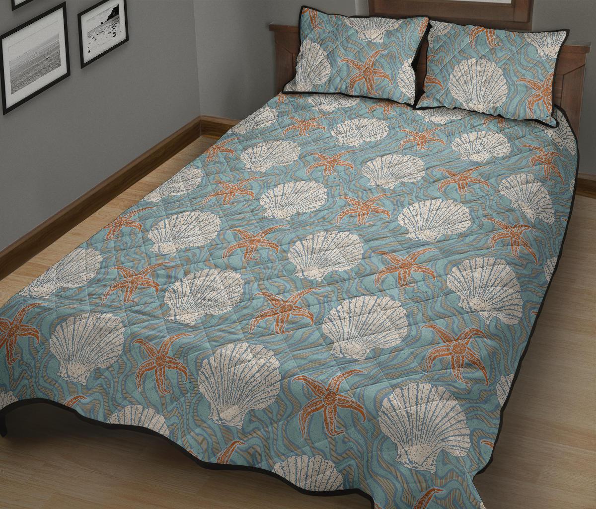 Starfish Shell Pattern Print Bed Set Quilt-grizzshop