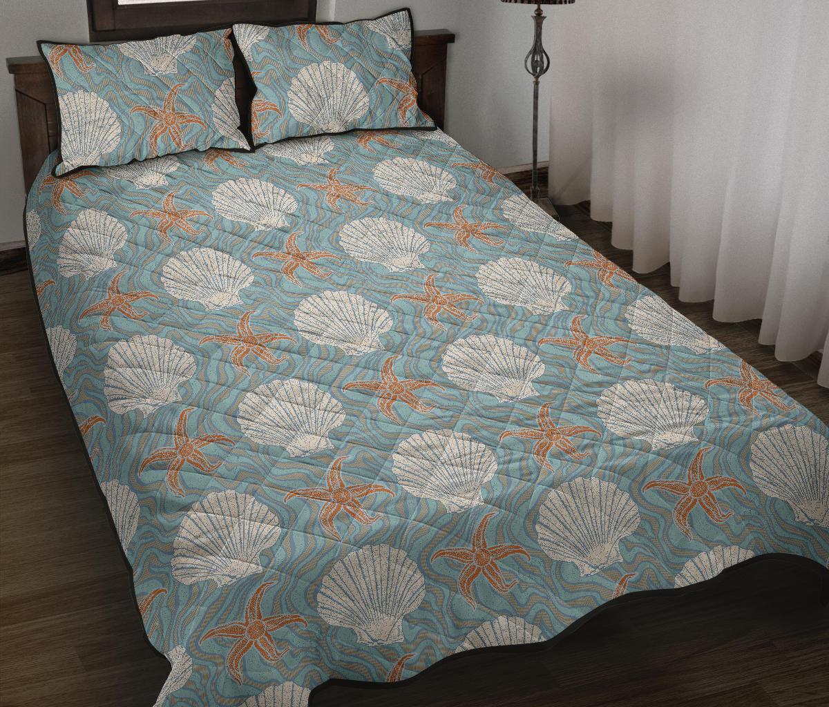 Starfish Shell Pattern Print Bed Set Quilt-grizzshop