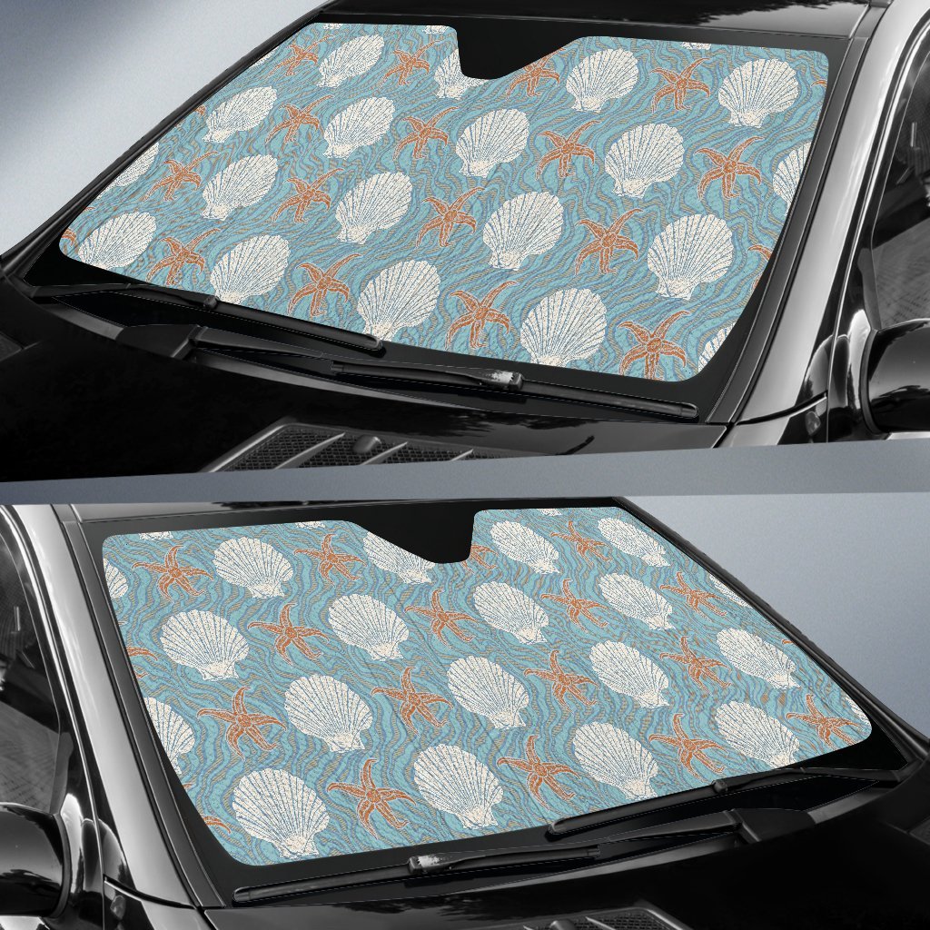 Starfish Shell Pattern Print Car Sun Shade-grizzshop