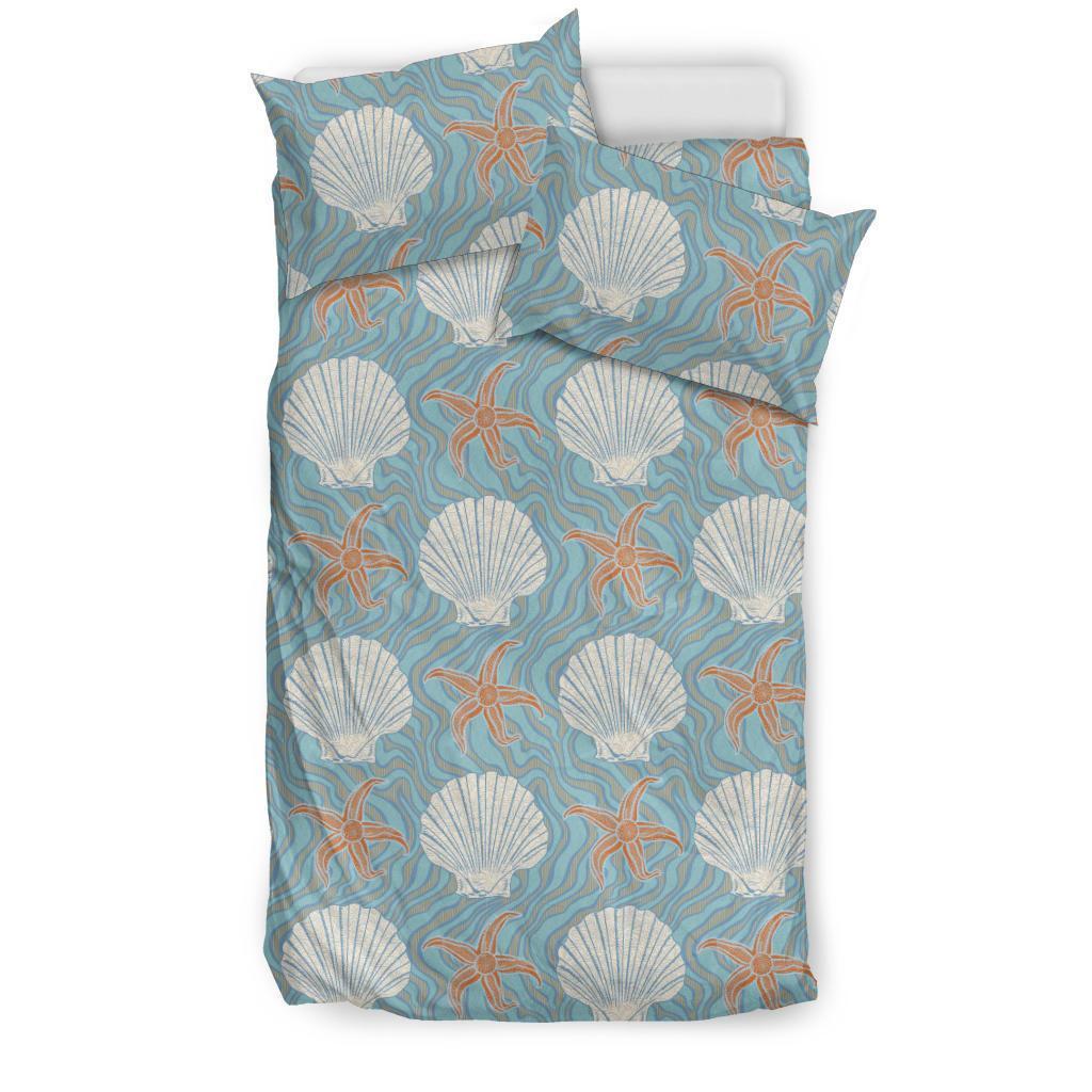 Starfish Shell Pattern Print Duvet Cover Bedding Set-grizzshop