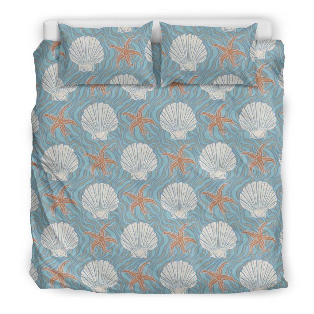 Starfish Shell Pattern Print Duvet Cover Bedding Set-grizzshop