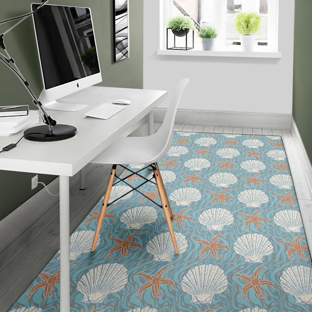 Starfish Shell Pattern Print Floor Mat-grizzshop