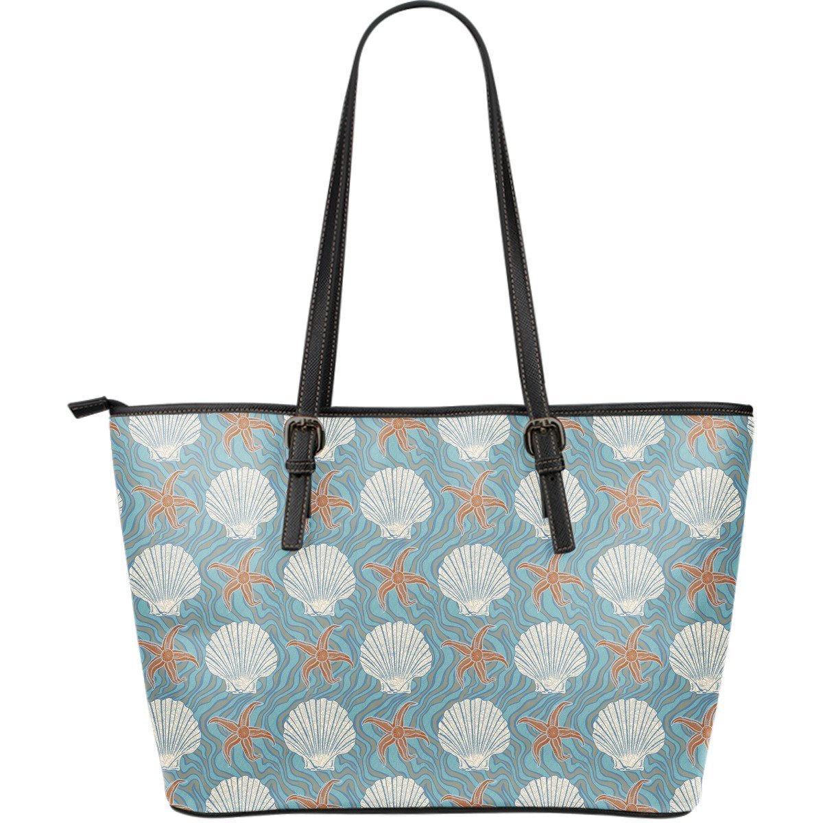 Starfish Shell Pattern Print Leather Tote Bag-grizzshop