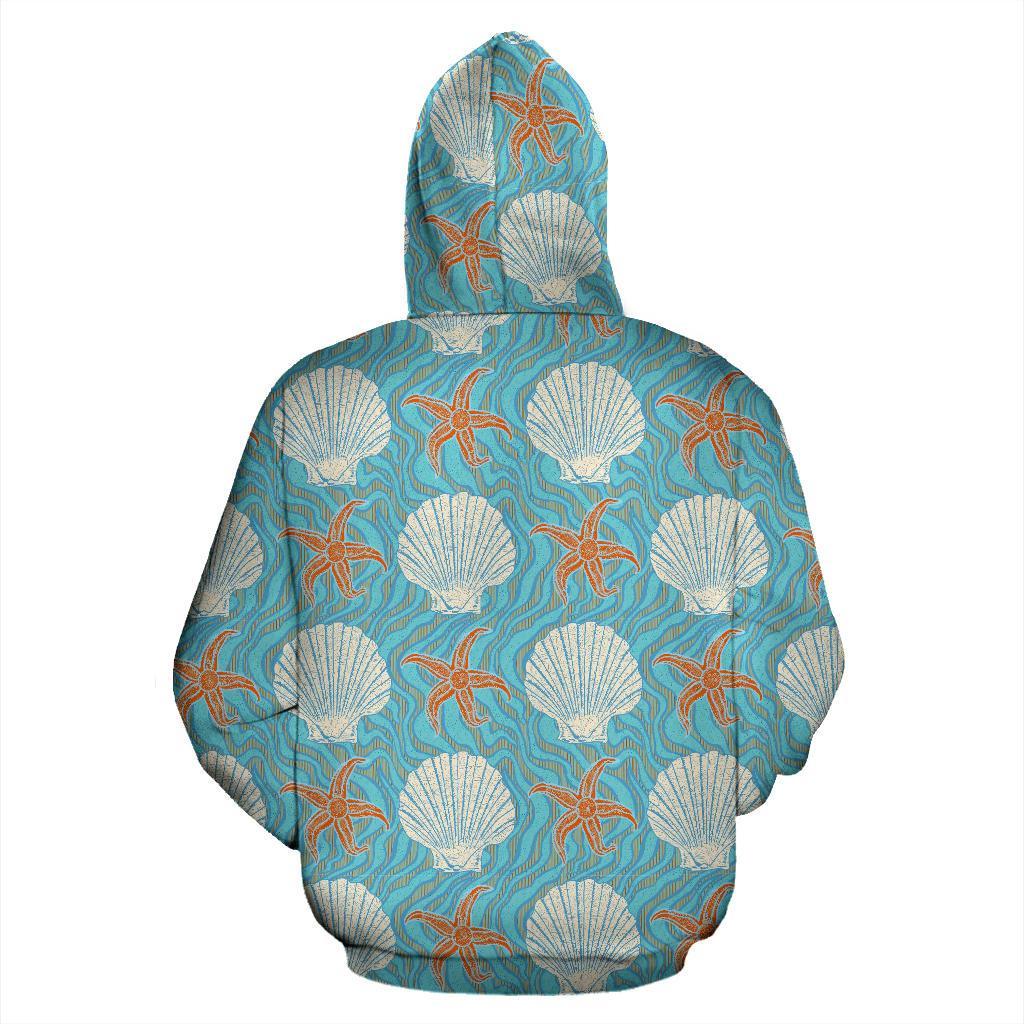 Starfish Shell Pattern Print Men Women Pullover Hoodie-grizzshop