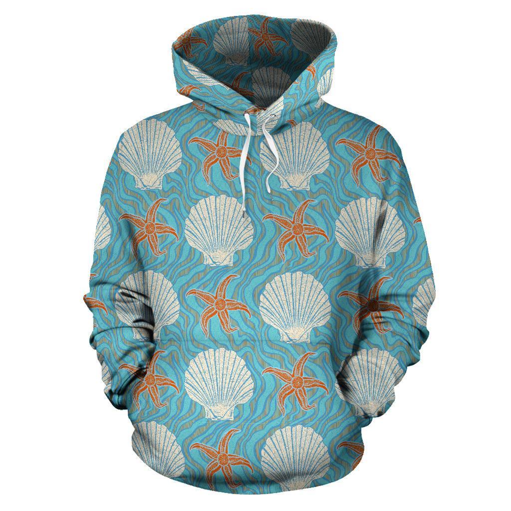 Starfish Shell Pattern Print Men Women Pullover Hoodie-grizzshop