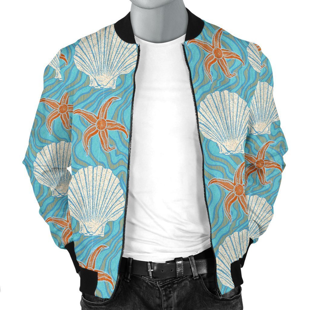 Starfish Shell Pattern Print Men's Bomber Jacket-grizzshop