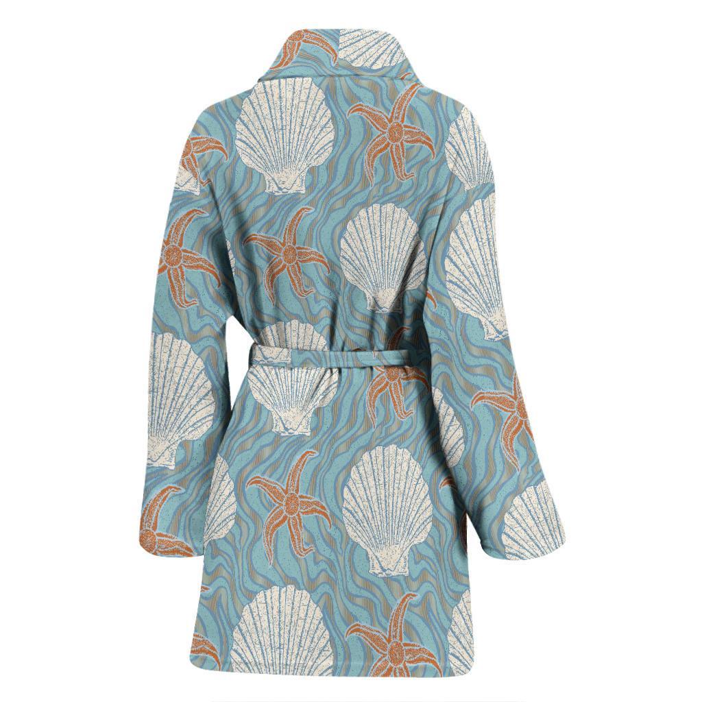 Starfish Shell Pattern Print Women Long Robe-grizzshop