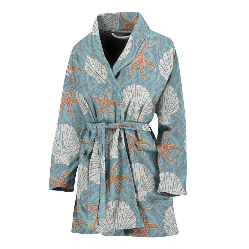 Starfish Shell Pattern Print Women Long Robe-grizzshop