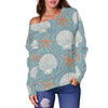 Starfish Shell Pattern Print Women Off Shoulder Sweatshirt-grizzshop