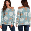 Starfish Shell Pattern Print Women Off Shoulder Sweatshirt-grizzshop