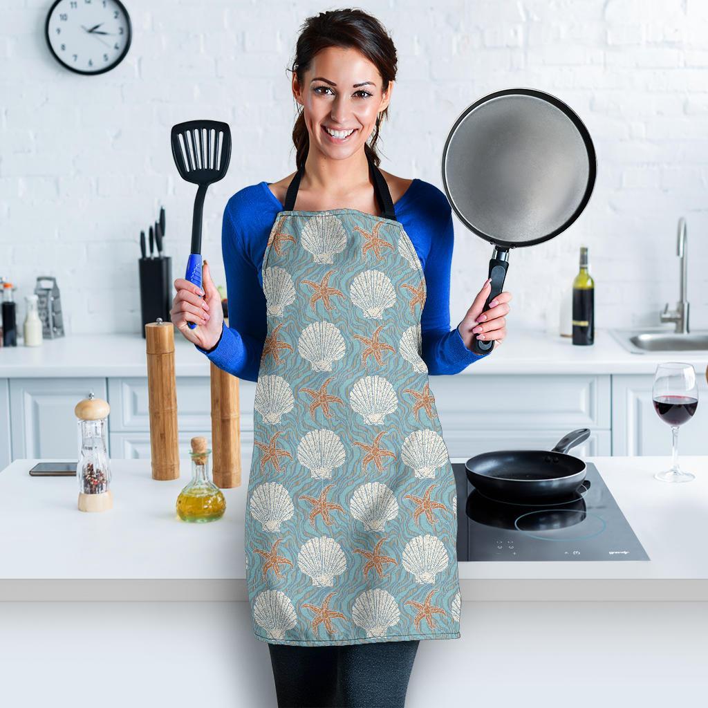 Starfish Shell Pattern Print Women's Apron-grizzshop