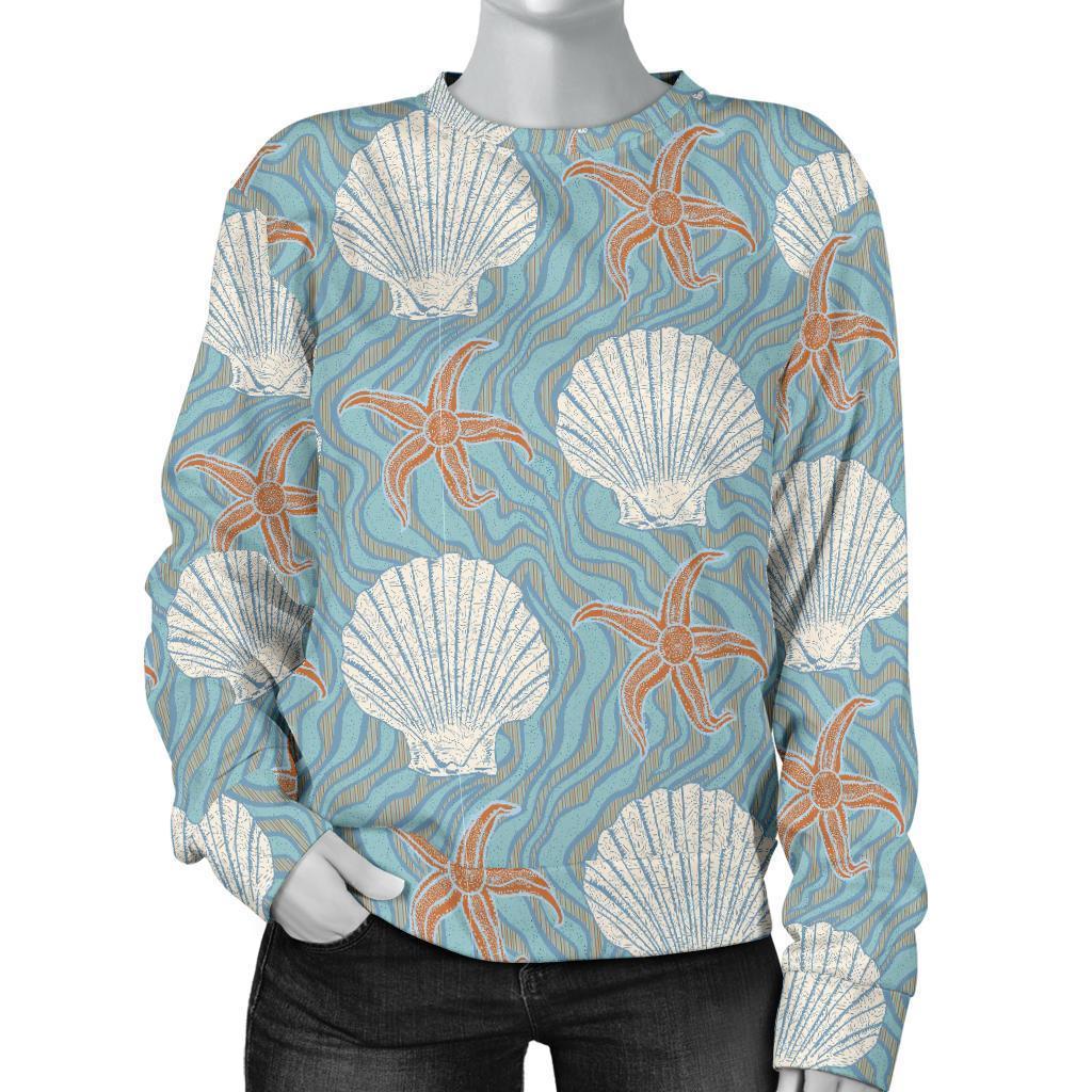 Starfish Shell Pattern Print Women's Sweatshirt-grizzshop