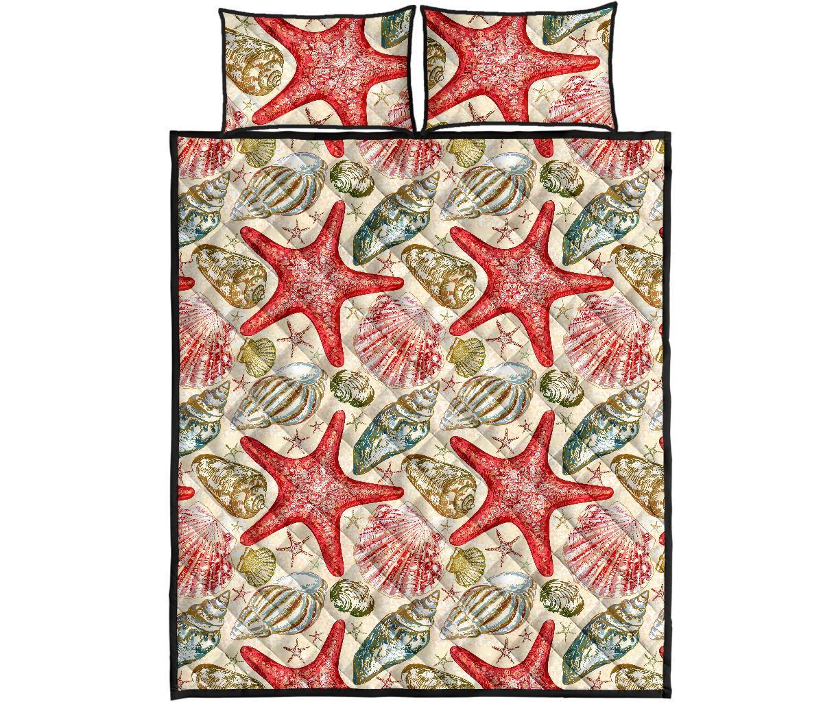 Starfish Shell Print Pattern Bed Set Quilt-grizzshop