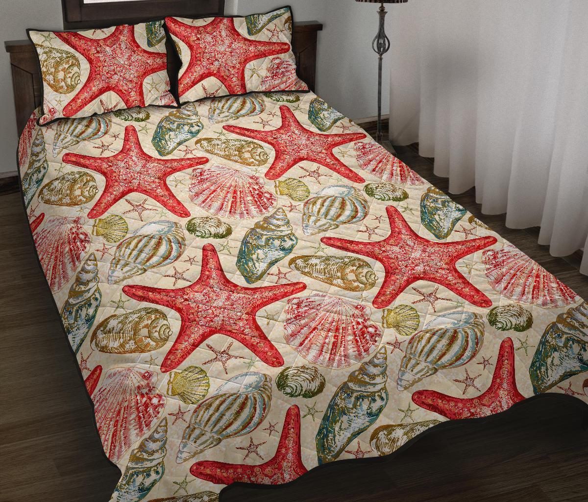 Starfish Shell Print Pattern Bed Set Quilt-grizzshop