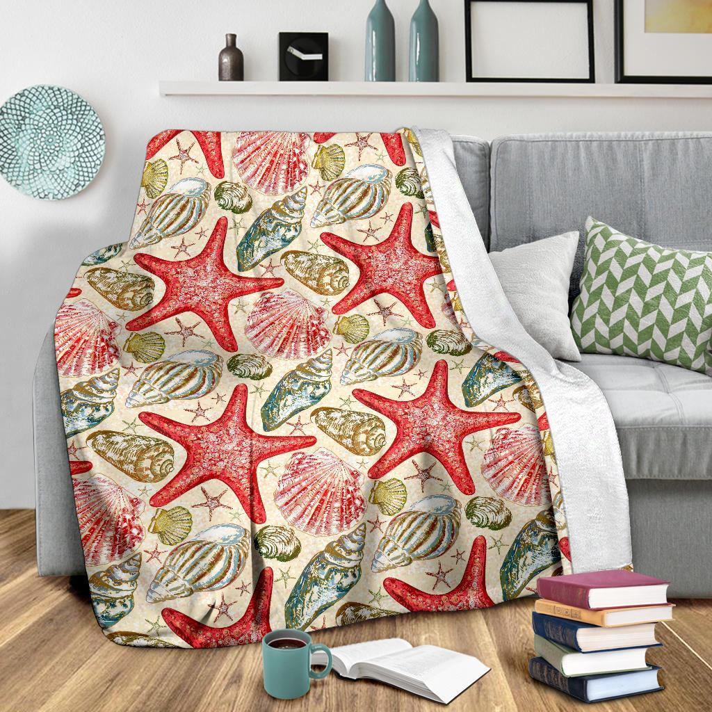 Starfish Shell Print Pattern Blanket-grizzshop