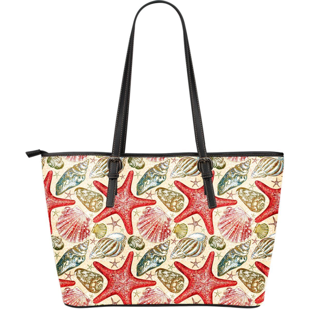 Starfish Shell Print Pattern Leather Tote Bag-grizzshop