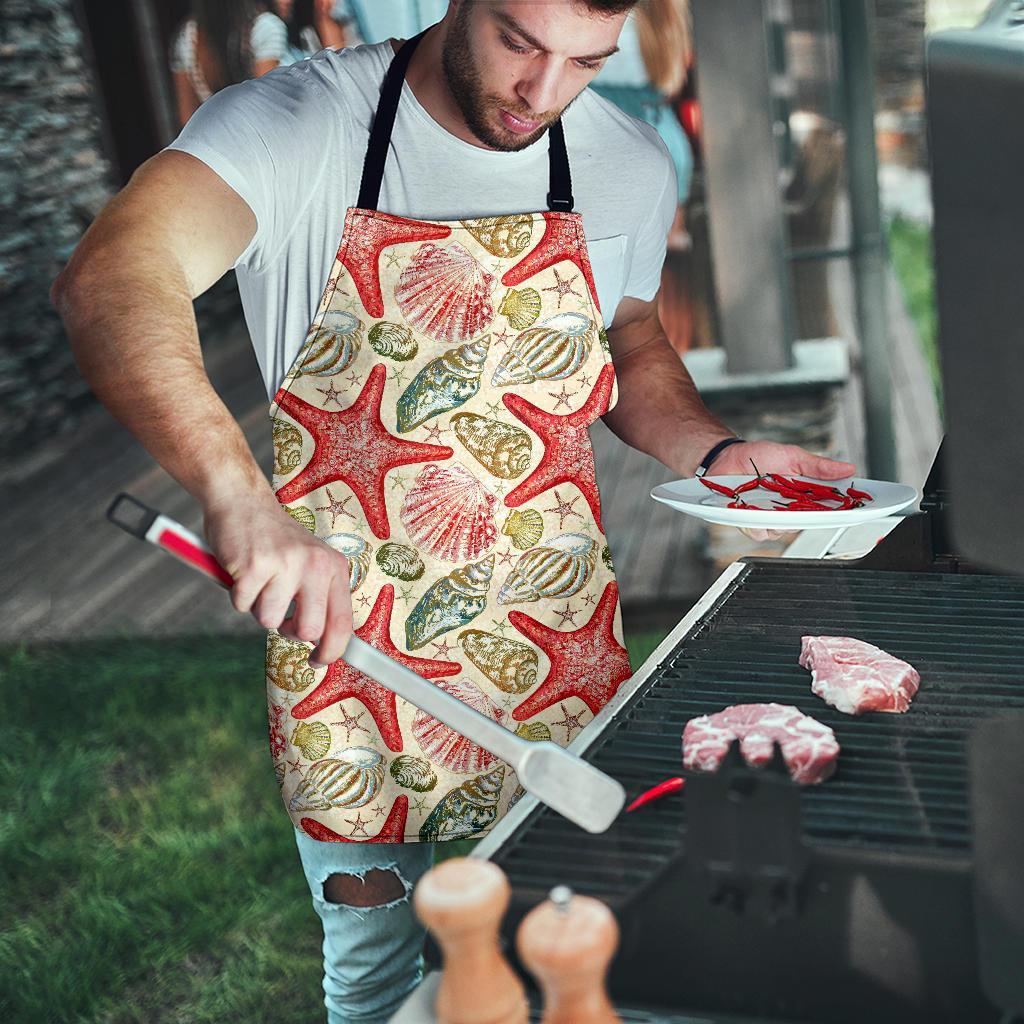 Starfish Shell Print Pattern Men's Apron-grizzshop