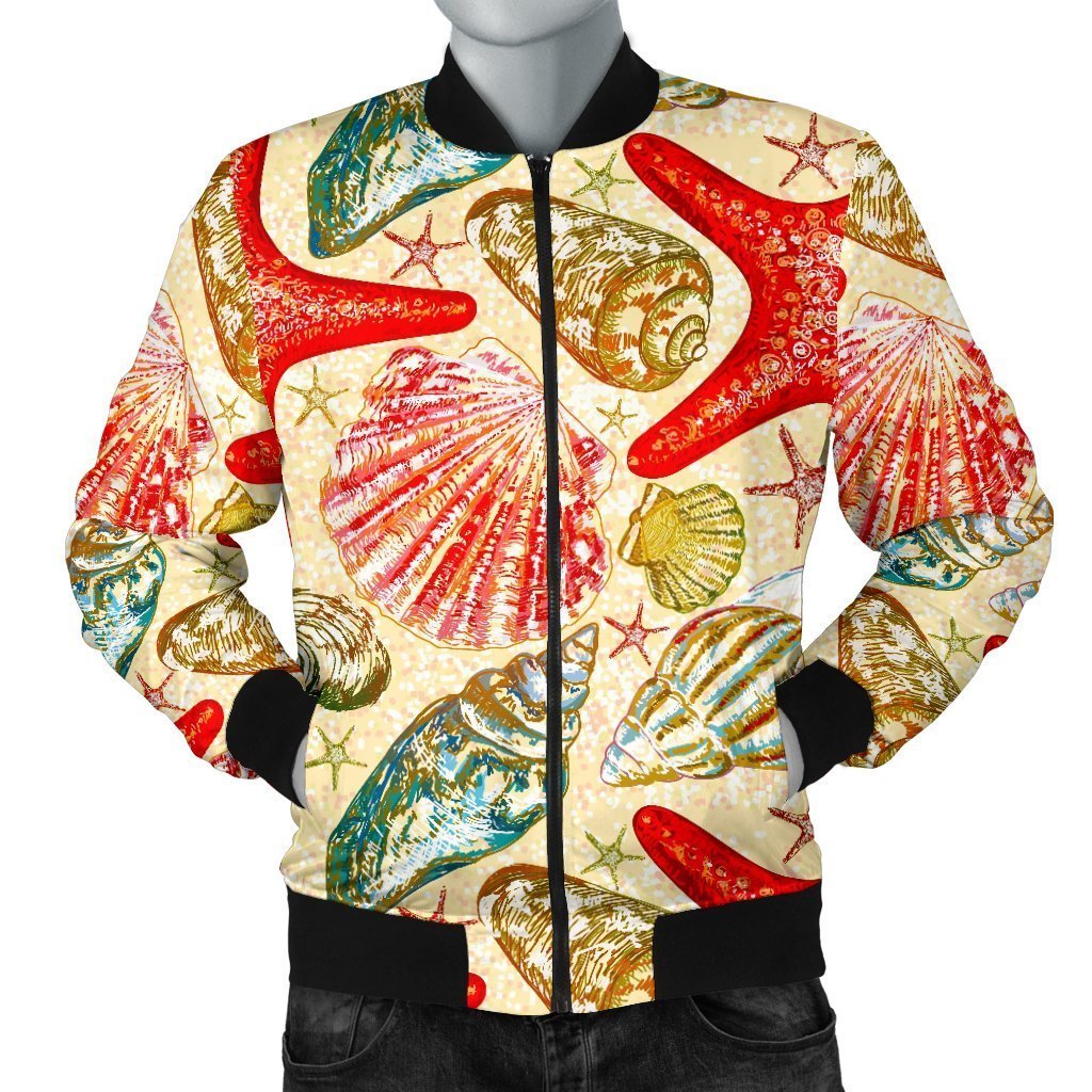 Starfish Shell Print Pattern Men's Bomber Jacket-grizzshop