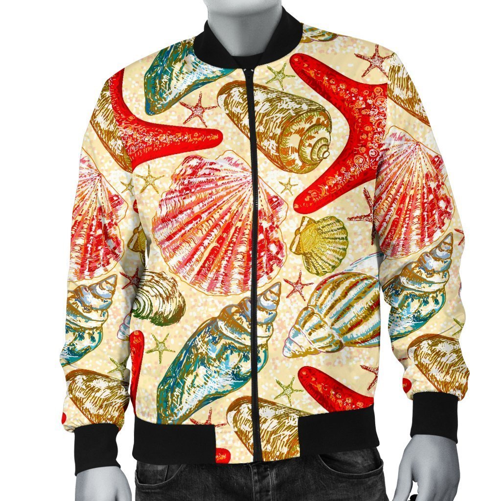 Starfish Shell Print Pattern Men's Bomber Jacket-grizzshop