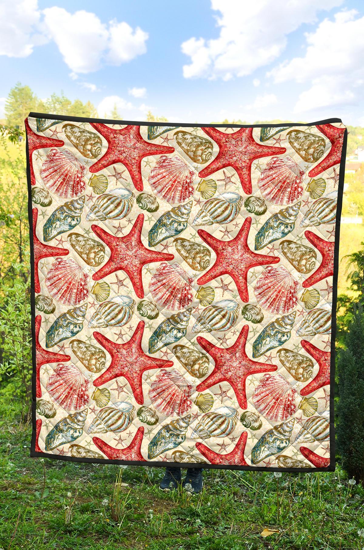 Starfish Shell Print Pattern Quilt-grizzshop