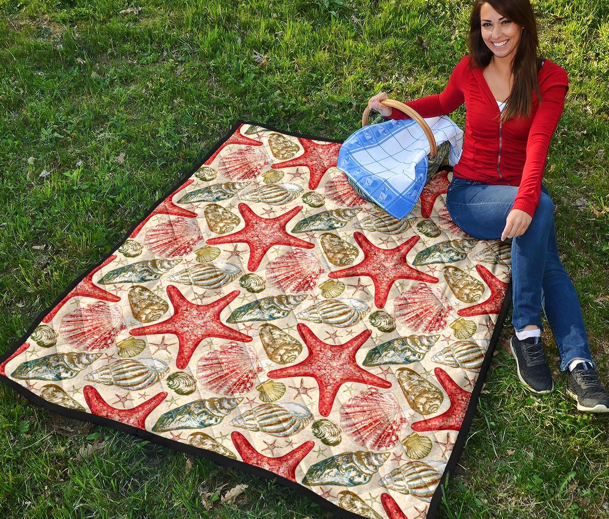 Starfish Shell Print Pattern Quilt-grizzshop