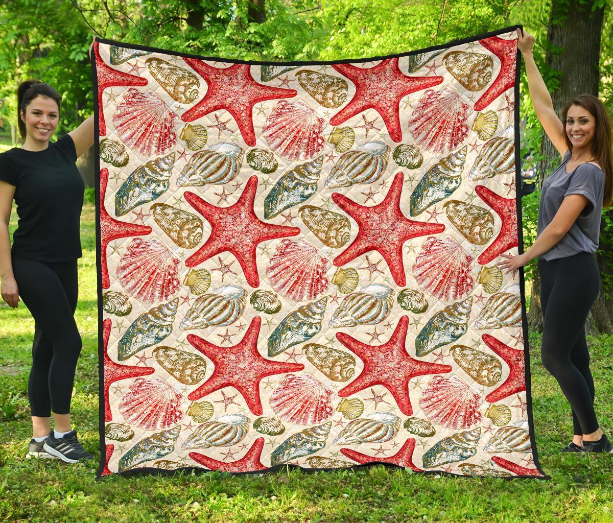 Starfish Shell Print Pattern Quilt-grizzshop