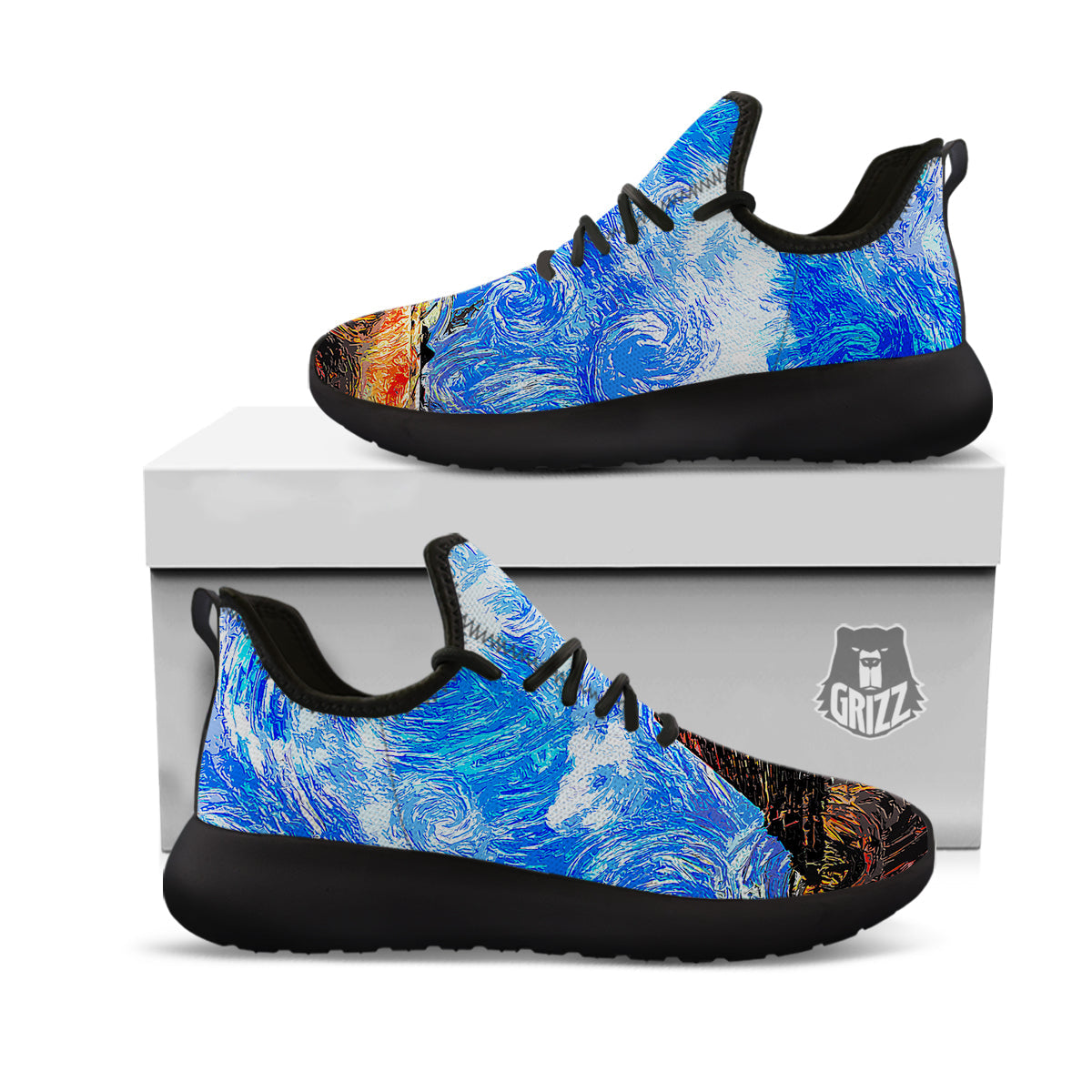 Starring Night Pyramids Print Black Athletic Shoes-grizzshop