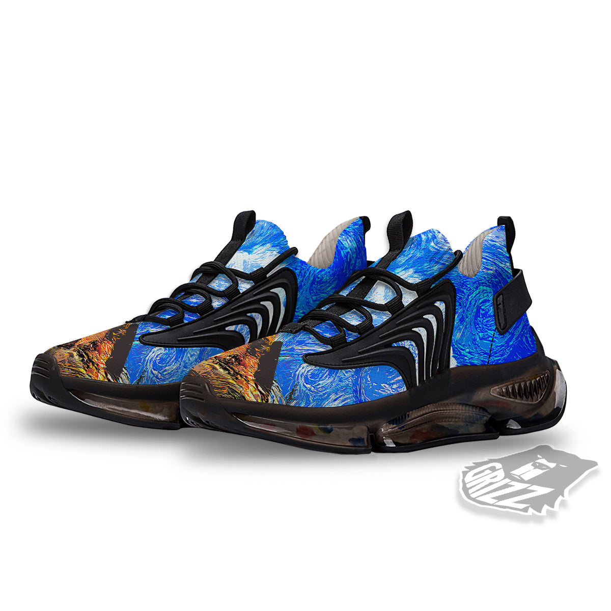 Starring Night Pyramids Print Black Gym Shoes-grizzshop