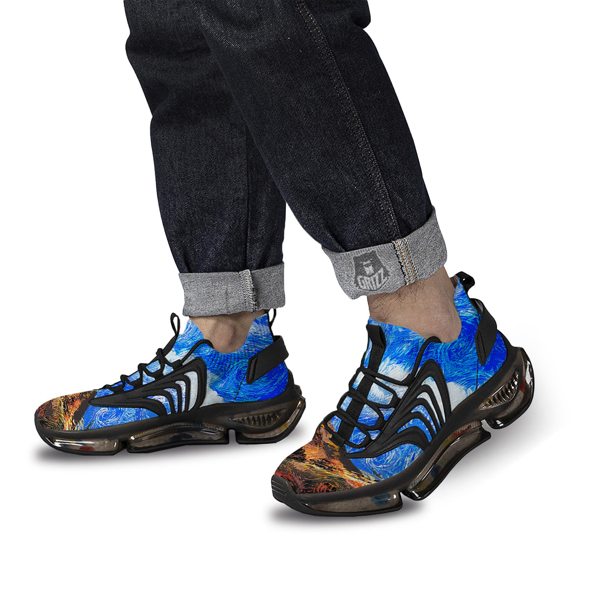 Starring Night Pyramids Print Black Gym Shoes-grizzshop