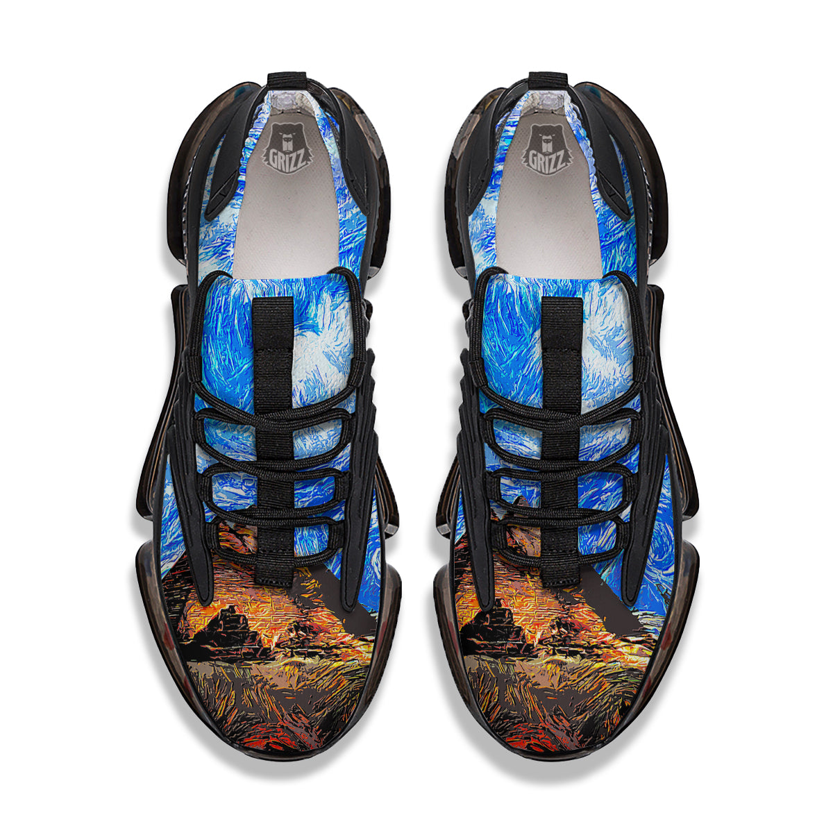 Starring Night Pyramids Print Black Gym Shoes-grizzshop