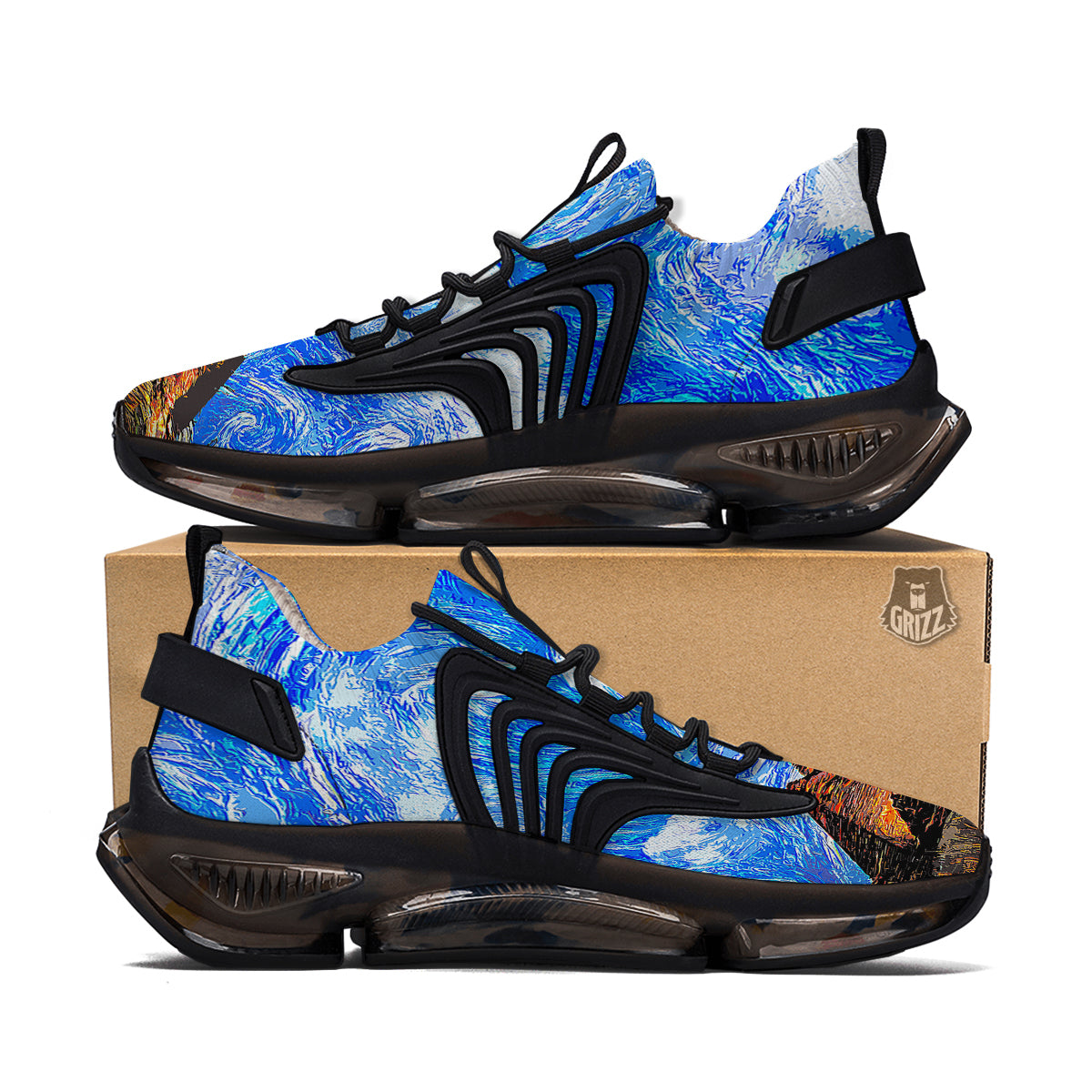 Starring Night Pyramids Print Black Gym Shoes-grizzshop
