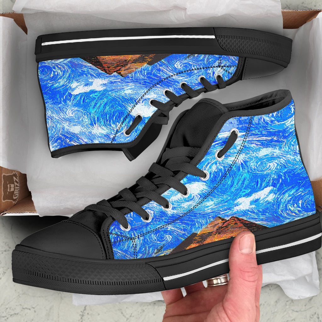 Starring Night Pyramids Print Black High Top Shoes-grizzshop