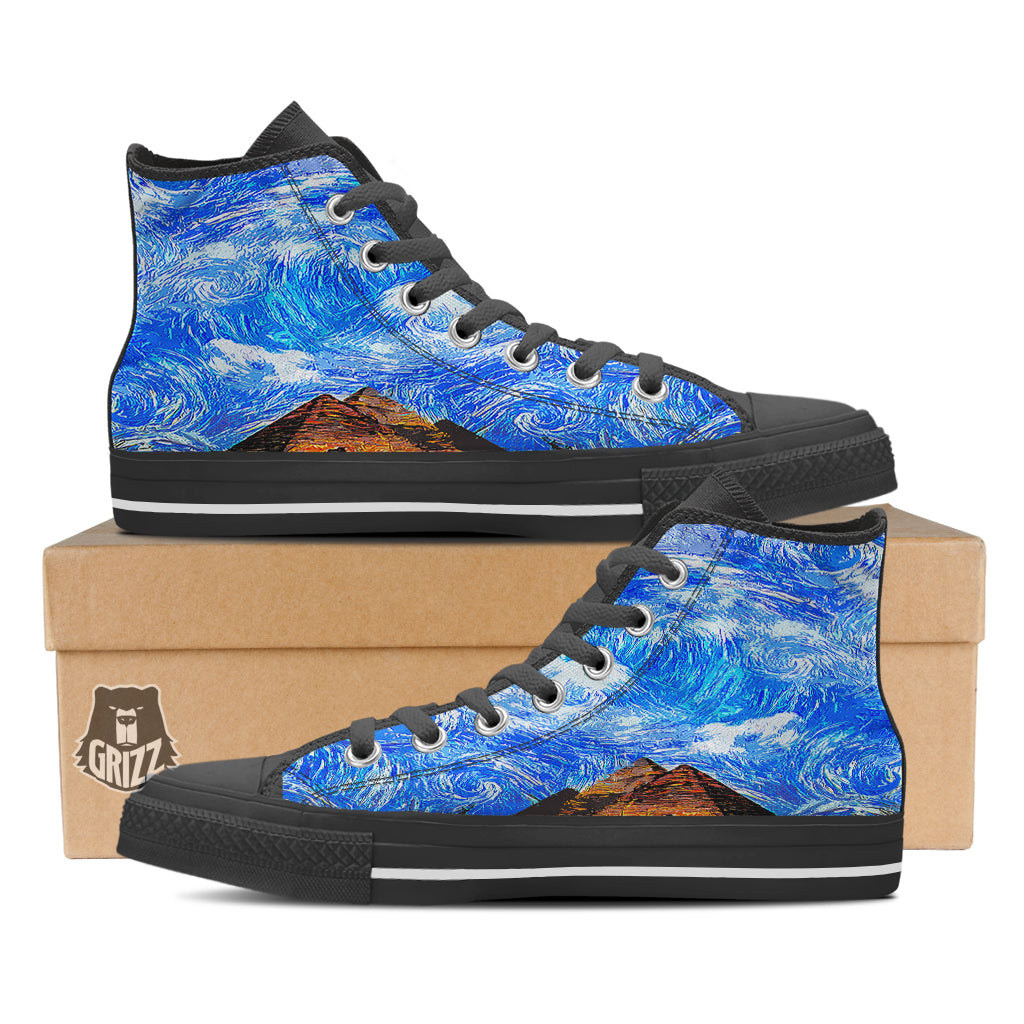 Starring Night Pyramids Print Black High Top Shoes-grizzshop