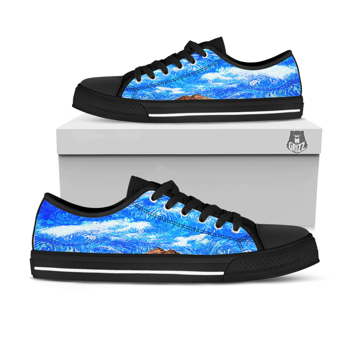 Starring Night Pyramids Print Black Low Top Shoes-grizzshop