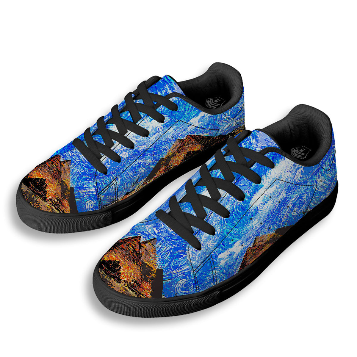 Starring Night Pyramids Print Black Low Top Sneakers-grizzshop