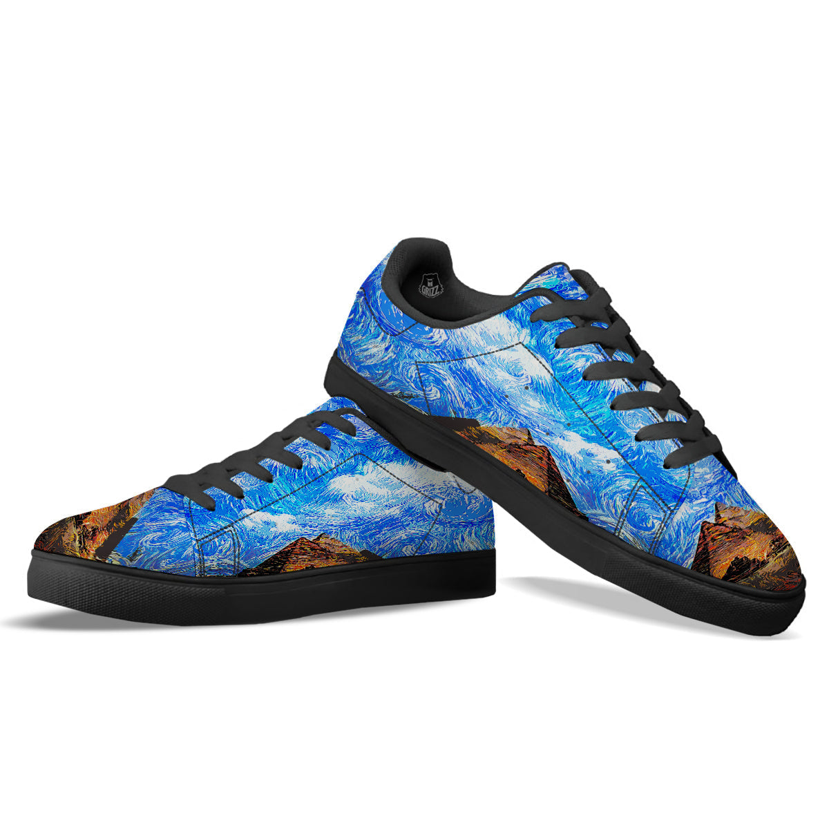 Starring Night Pyramids Print Black Low Top Sneakers-grizzshop