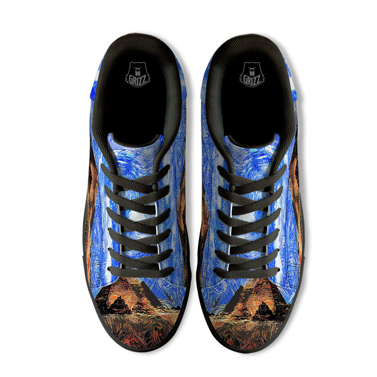 Starring Night Pyramids Print Black Low Top Sneakers-grizzshop
