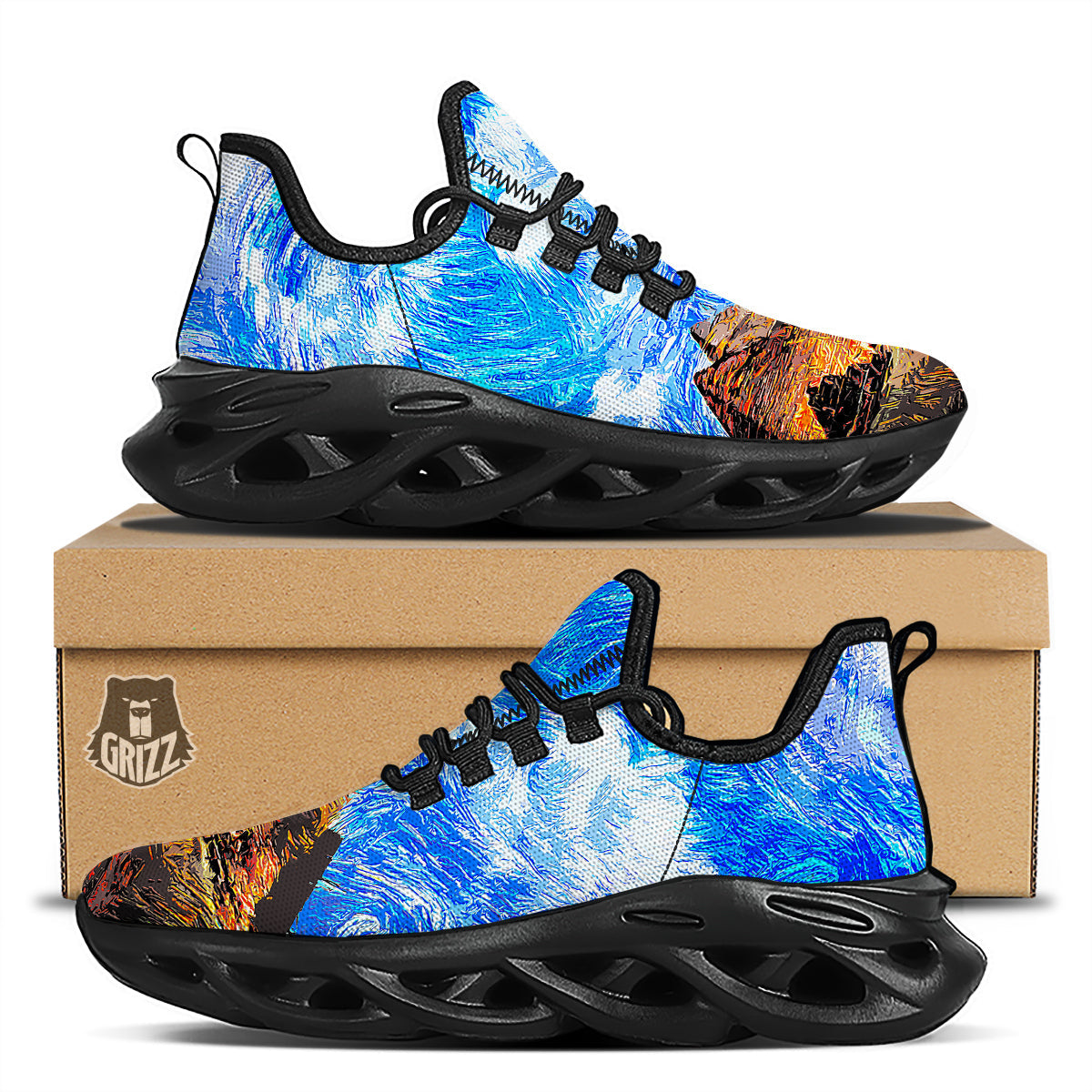 Starring Night Pyramids Print Black Running Shoes-grizzshop