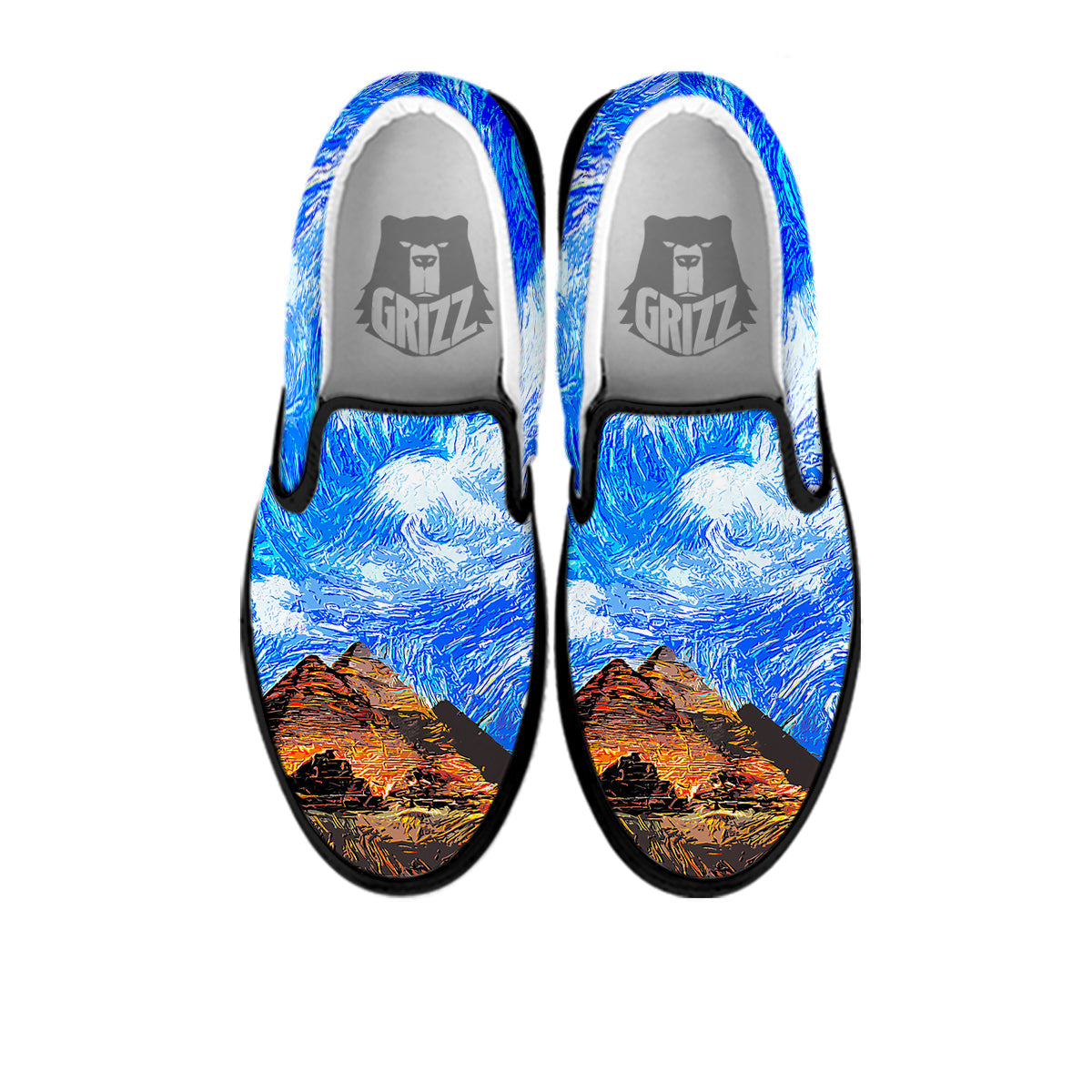Starring Night Pyramids Print Black Slip On Shoes-grizzshop