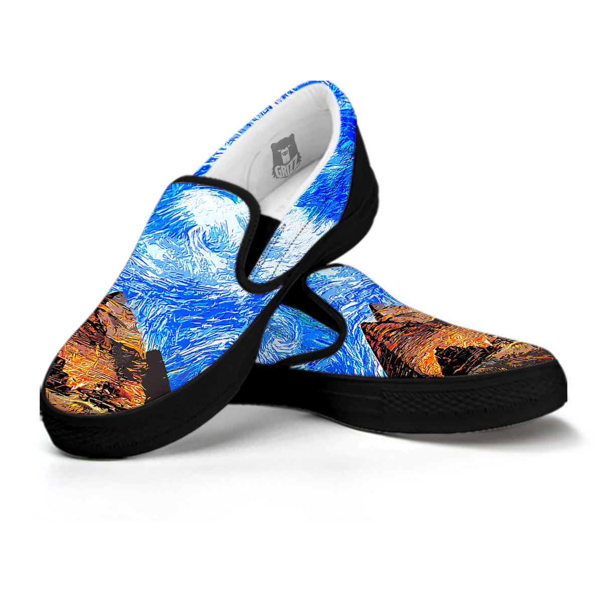 Starring Night Pyramids Print Black Slip On Shoes-grizzshop