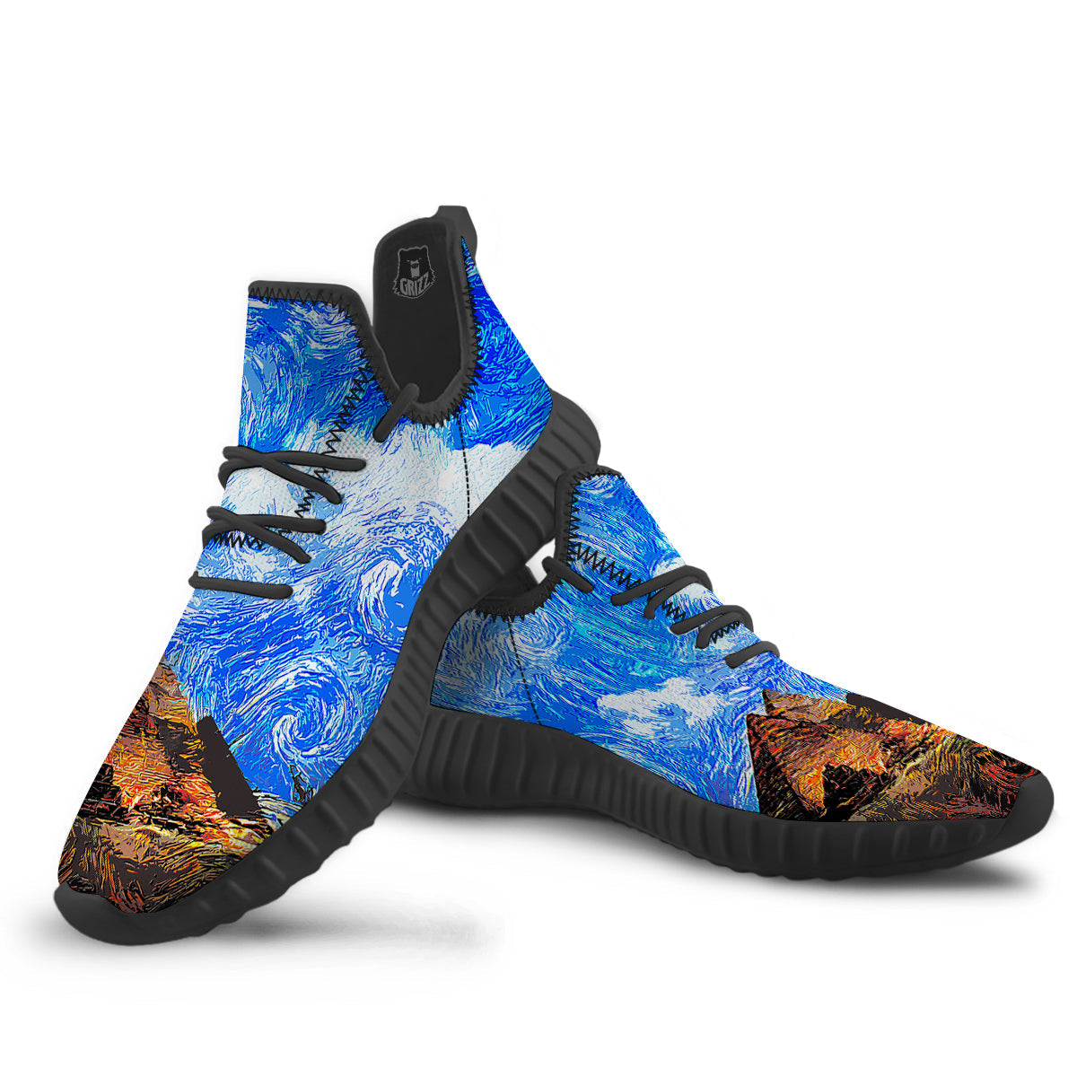 Starring Night Pyramids Print Black Walking Shoes-grizzshop