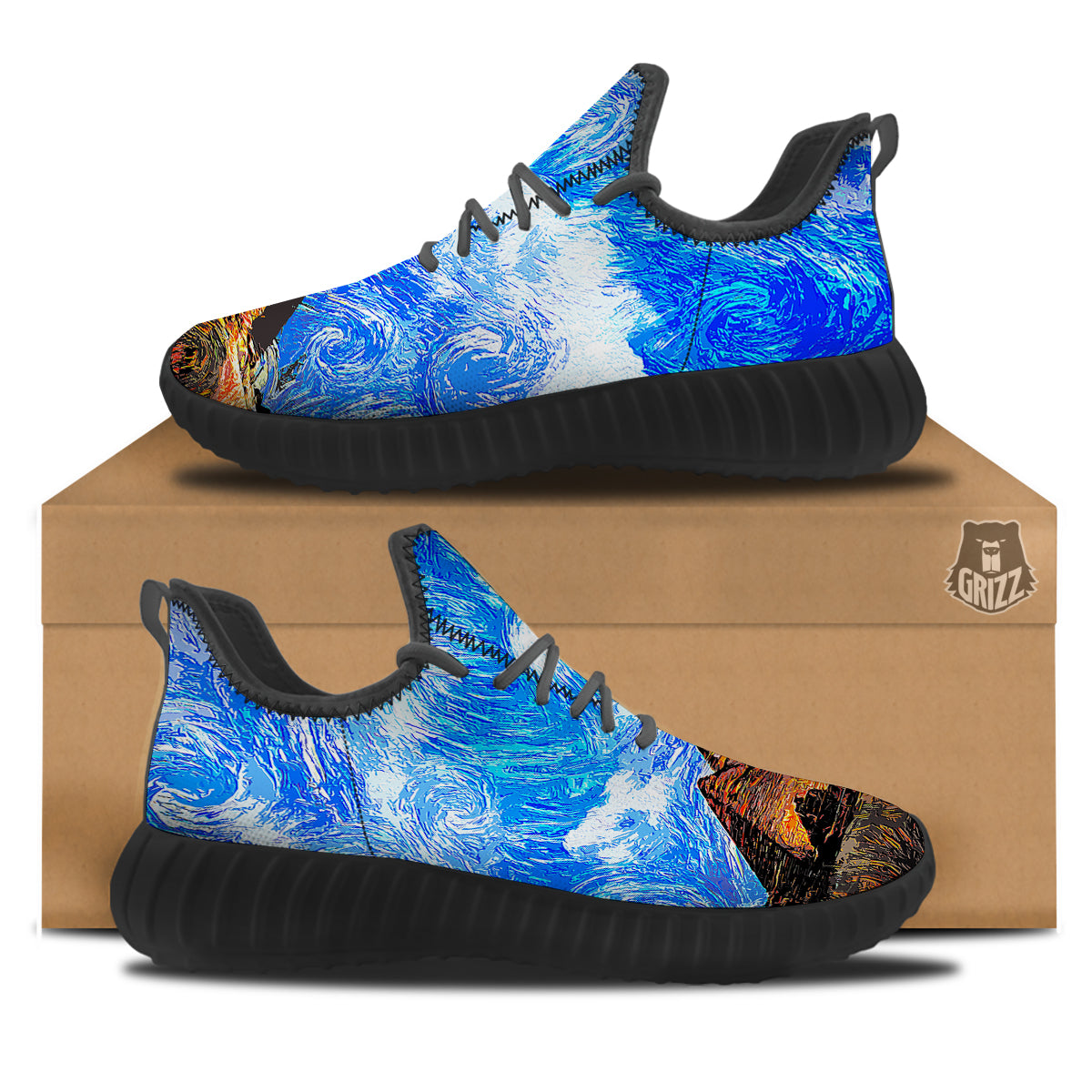 Starring Night Pyramids Print Black Walking Shoes-grizzshop