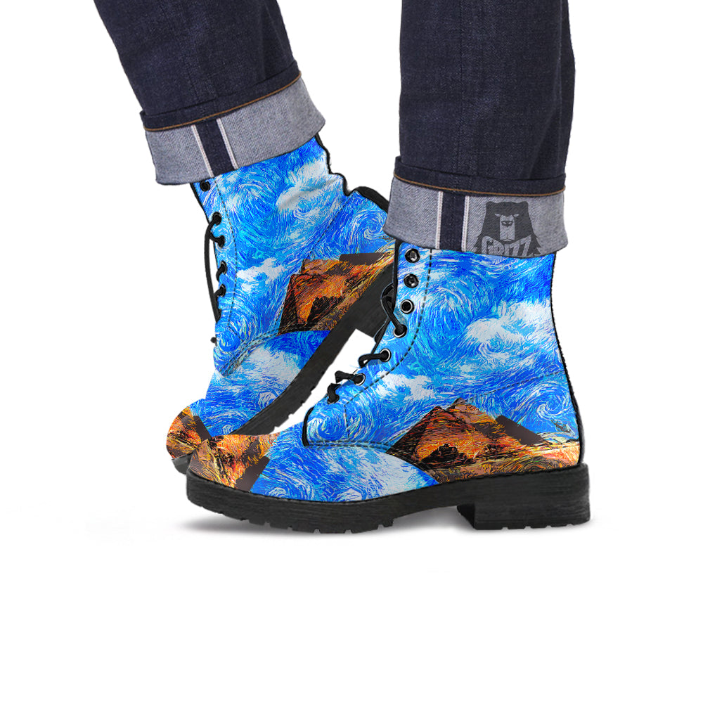Starring Night Pyramids Print Leather Boots-grizzshop