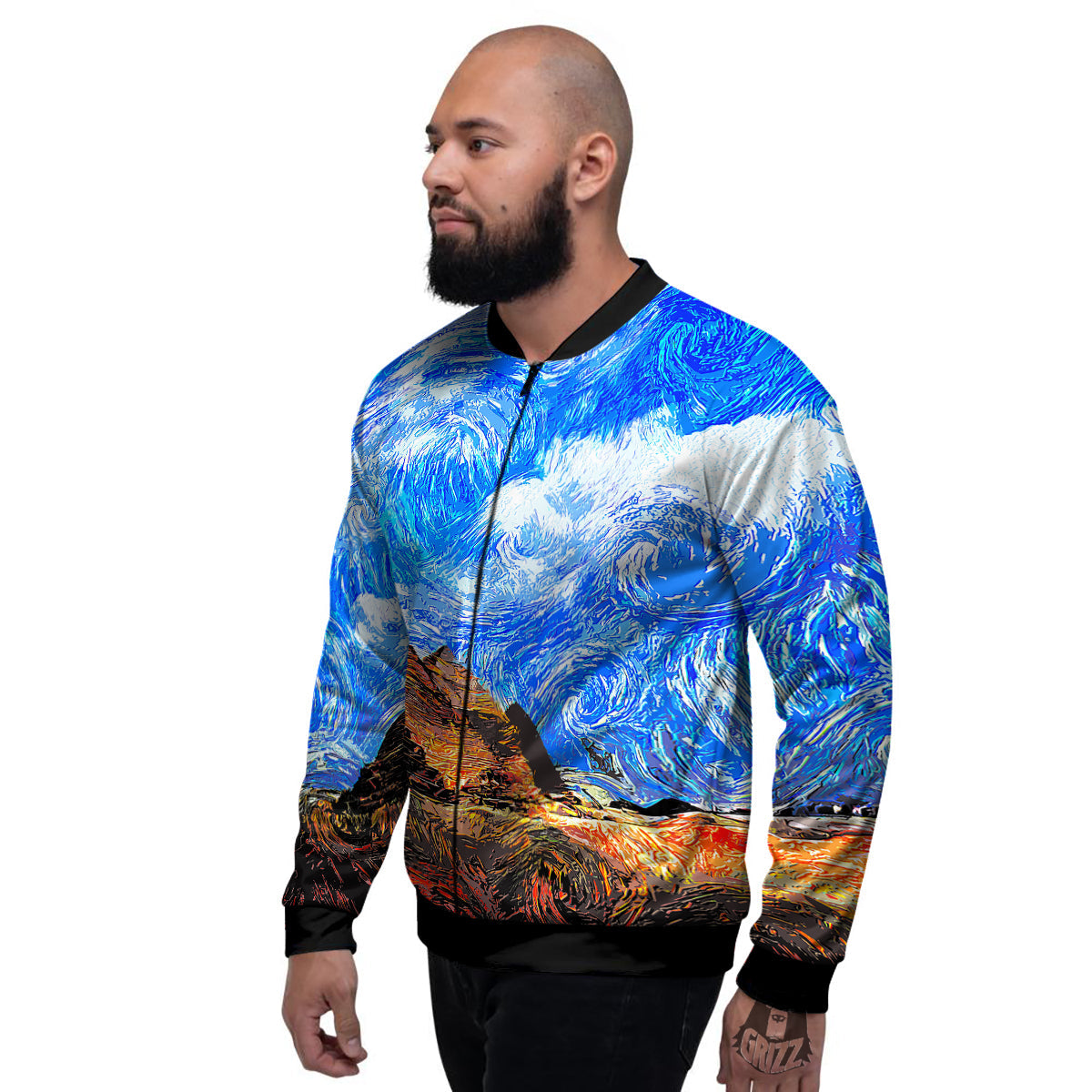 Starring Night Pyramids Print Men's Bomber Jacket-grizzshop