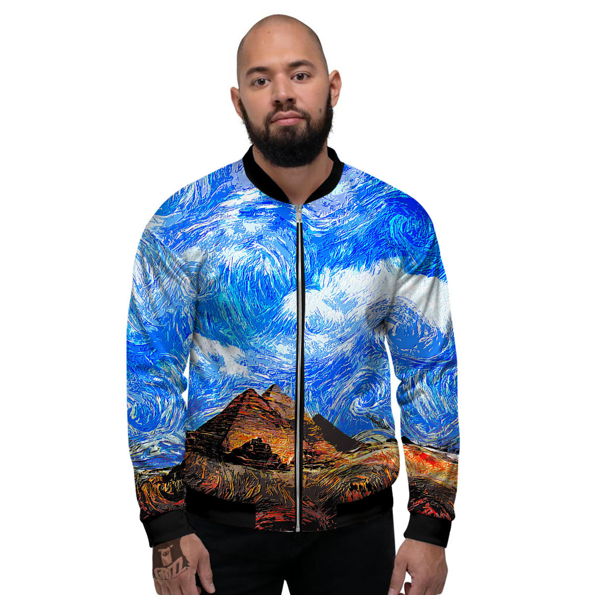 Starring Night Pyramids Print Men's Bomber Jacket-grizzshop