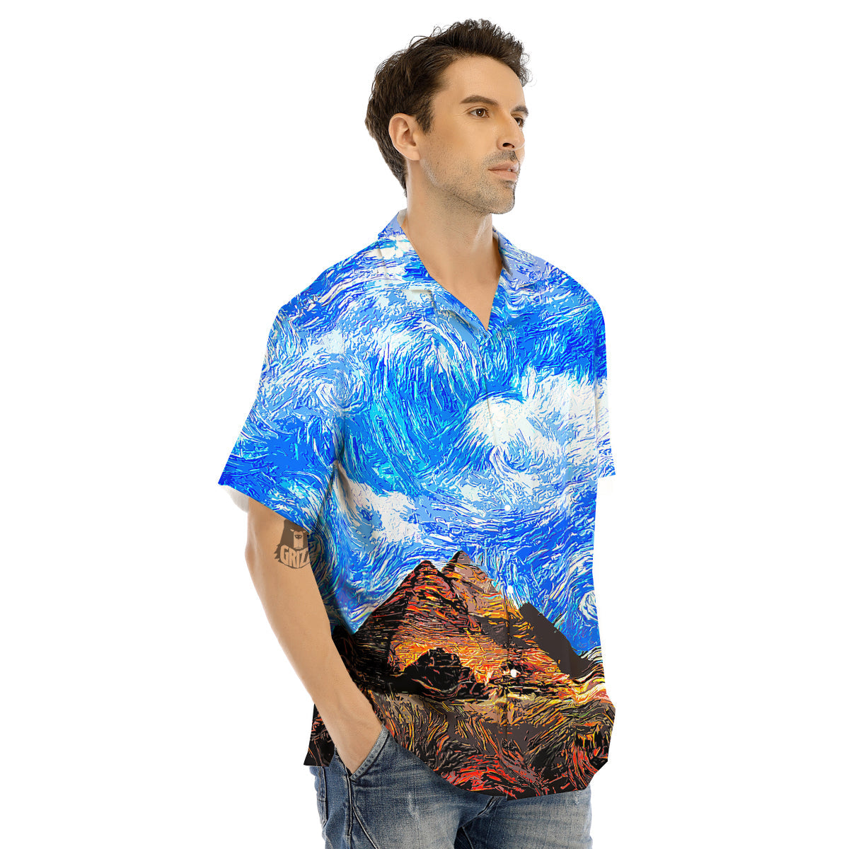 Starring Night Pyramids Print Men's Hawaiian Shirt-grizzshop